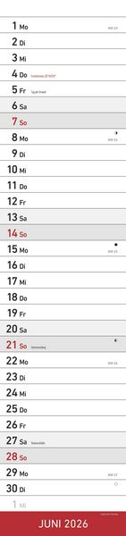 Produktbild: Streifenplaner XL ROT 2026 - Streifenkalender 15x64 cm - Wandplaner - Küchenkalender - schmales Design - eine Spalte - Langplaner