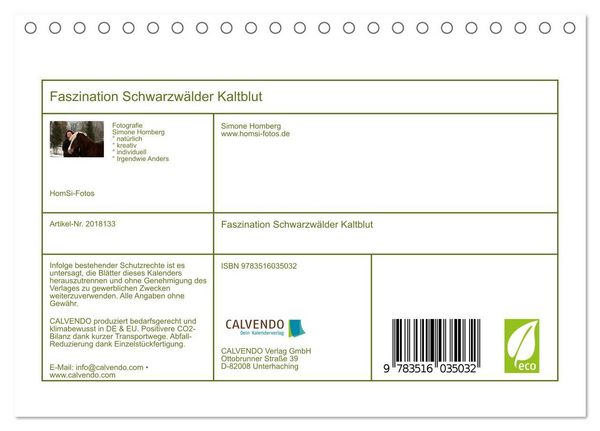 Produktbild: Faszination Schwarzw&auml;lder Kaltblut (Tischkalender 2026 DIN A5 quer), CALVENDO Monatskalender