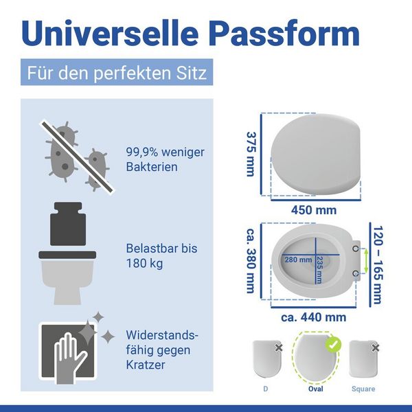 Produktbild: WC Sitz Mod. Vigone Wei&szlig;, Toilettensitz aus antibakteriellem Duroplast