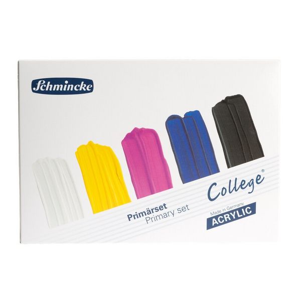 Produktbild: Schmincke College Acryl Malkasten, Kartonset, 5 x 75 ml Prim&auml;rfarben