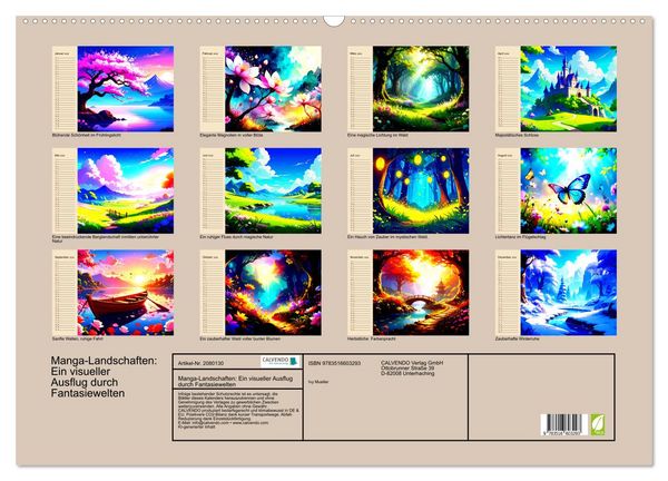 Produktbild: Manga-Landschaften: Ein visueller Ausflug durch Fantasiewelten (Wandkalender 2026 DIN A2 quer), CALVENDO Monatskalender