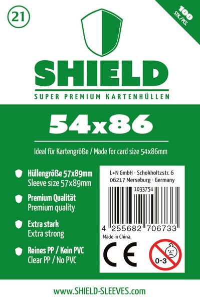 Produktbild: Shield 21 - 100 Super Premium Kartenh&uuml;llen f&uuml;r Kartengr&ouml;&szlig;e 54x86 mm