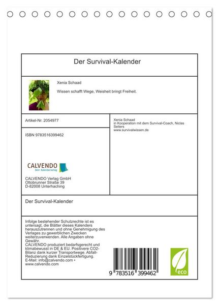 Produktbild: Der Survival-Kalender (Tischkalender 2026 DIN A5 hoch), CALVENDO Monatskalender