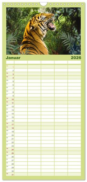 Produktbild: Familienplaner 2026 - Hallo Dschungel - Artwork mit 5 Spalten (Wandkalender, 21 x 45 cm) CALVENDO