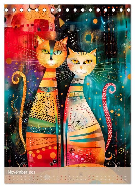 Produktbild: Astrale Katzen - Abstrakte Kunst f&uuml;r Katzenliebhaber (Tischkalender 2026 DIN A5 hoch), CALVENDO Monatskalender