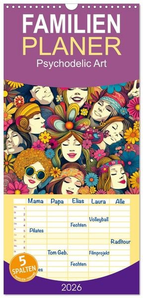 Produktbild: Familienplaner 2026 - Psychodelic Art mit 5 Spalten (Wandkalender, 21 x 45 cm) CALVENDO