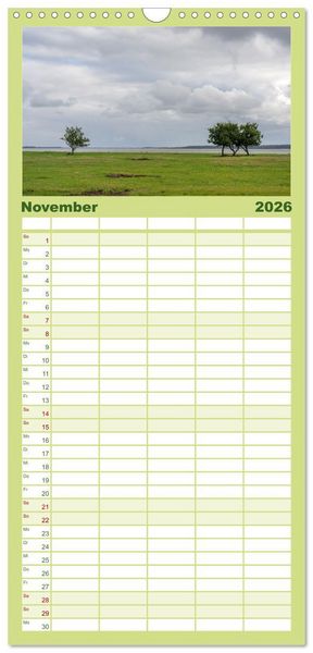 Produktbild: Familienplaner 2026 - D&auml;nemarks Nordseek&uuml;ste - von Esbjerg bis Sondervig mit 5 Spalten (Wandkalender, 21 x 45 cm) CALVENDO