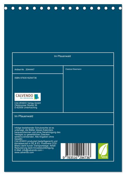 Produktbild: Im Pfauenwald (Tischkalender 2026 DIN A5 hoch), CALVENDO Monatskalender
