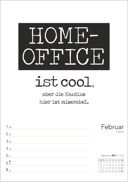 Produktbild: Typo-Spr&uuml;che-Kalender s/w Wochenplaner 2027 - mit 53 witzigen Spr&uuml;chen