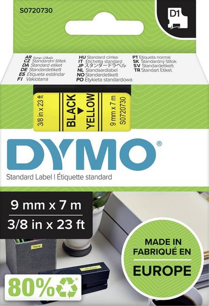 Produktbild: Dymo Band D1 9mm gelb/schwarz