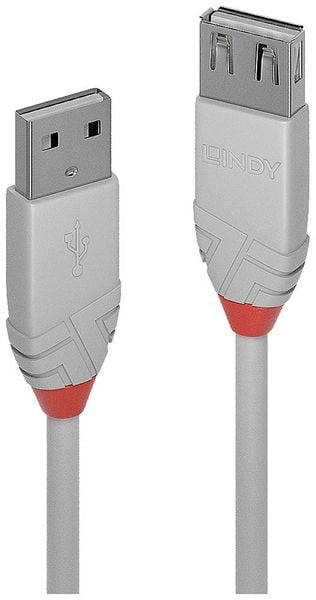 LINDY USB-Kabel USB 2.0 USB-A Stecker, USB-A Buchse 3.00m Grau 36714