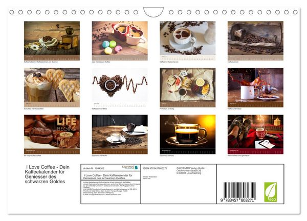 Produktbild: I Love Coffee - Dein Kaffeekalender f&uuml;r Geniesser des schwarzen Goldes (Wandkalender 2026 DIN A4 quer), CALVENDO Monatskalender