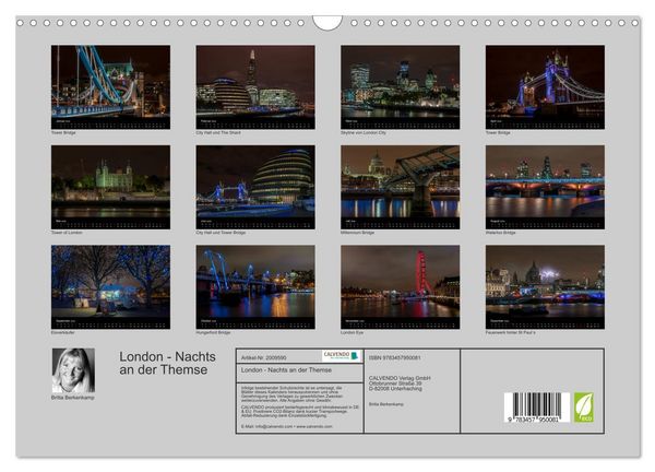 Produktbild: London - Nachts an der Themse (Wandkalender 2026 DIN A3 quer), CALVENDO Monatskalender