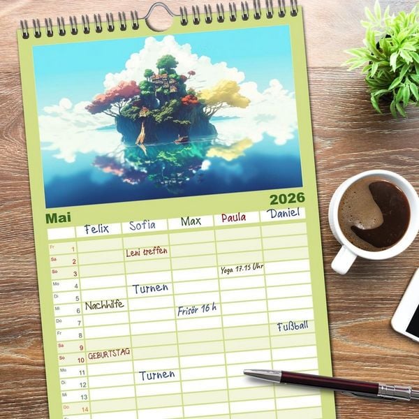Produktbild: Familienplaner 2026 - Zauberhafte Anime Welt mit 5 Spalten (Wandkalender, 21 x 45 cm) CALVENDO