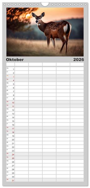 Produktbild: Familienplaner 2026 - Heimische Tiere im Mondlicht mit 5 Spalten (Wandkalender, 21 x 45 cm) CALVENDO