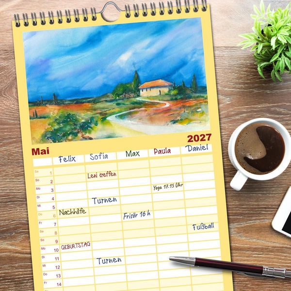 Produktbild: Familienplaner 2027 - Landschaft in Aquarell mit 5 Spalten (Wandkalender, 21 x 45 cm) CALVENDO
