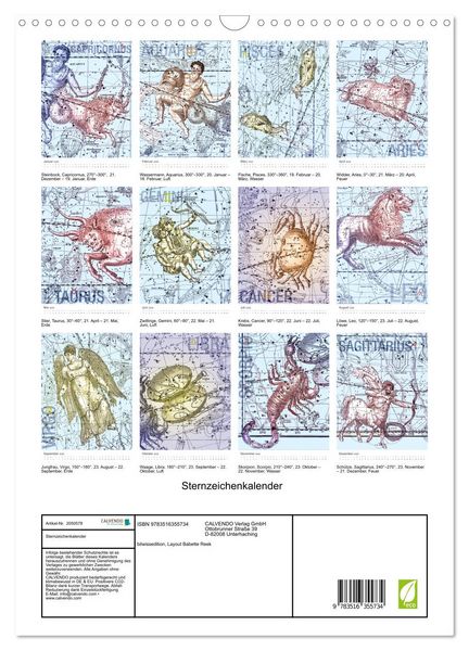 Produktbild: Sternzeichenkalender (Wandkalender 2026 DIN A3 hoch), CALVENDO Monatskalender