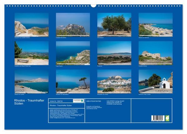 Produktbild: Rhodos - Traumhafter S&uuml;den (Wandkalender 2026 DIN A2 quer), CALVENDO Monatskalender