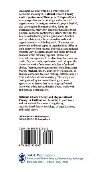 Produktbild: Rational Choice Theory and Organizational Theory