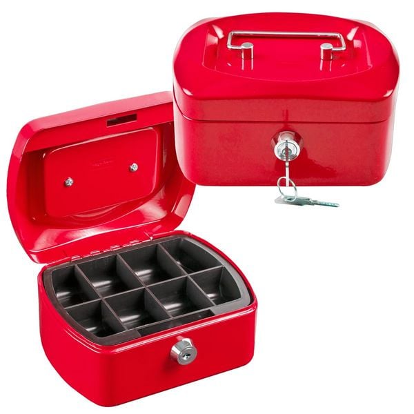 Produktbild: Idena Geldkassette Gr&ouml;&szlig;e 6 aus Metall 8 F&auml;cher rot 15,5x12x9cm