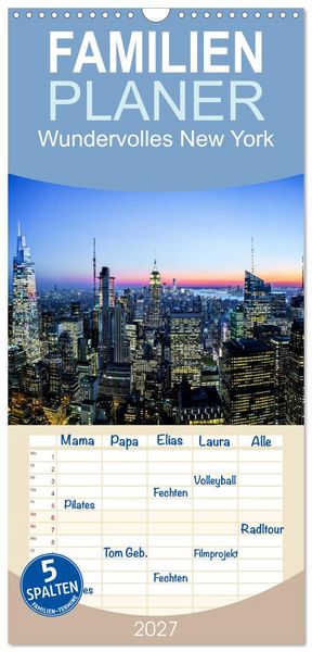 Produktbild: Familienplaner 2027 - Wundervolles New York mit 5 Spalten (Wandkalender, 21 x 45 cm) CALVENDO