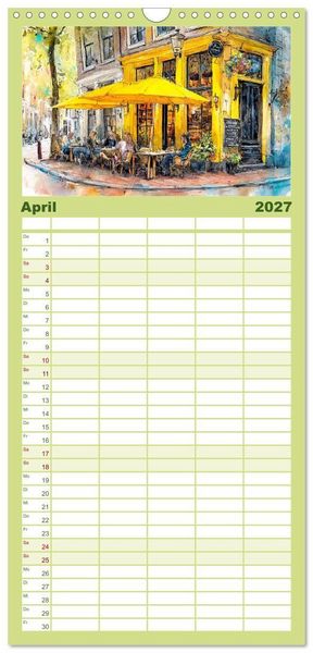 Produktbild: Familienplaner 2027 - Niederlande. Aquarelle zwischen Grachten und Tulpenfeldern mit 5 Spalten (Wandkalender, 21 x 45 cm) CALVENDO