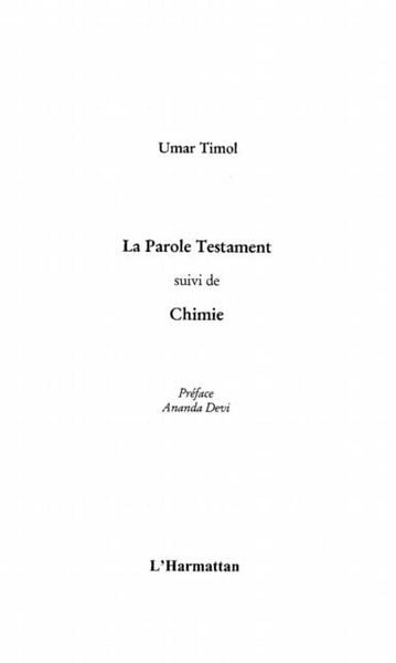 Produktbild: Parole Testament suivi de Chimie La