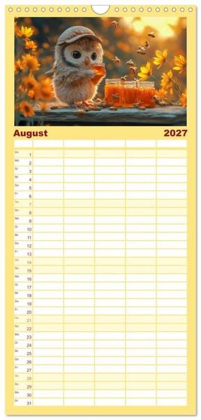 Produktbild: Familienplaner 2027 - Eulen im Wald - Die geheimen Jobs und Aufgaben mit 5 Spalten (Wandkalender, 21 x 45 cm) CALVENDO