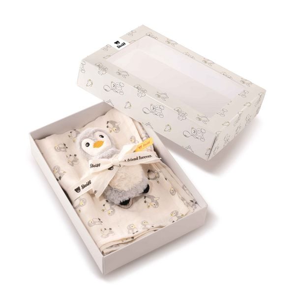 Produktbild: Steiff 242953 - Geschenkset Lio Pinguin Greifling mit Rassel und Spucktuch