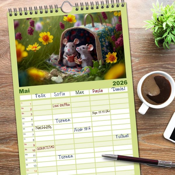 Produktbild: Familienplaner 2026 - M&auml;use Freunde mit 5 Spalten (Wandkalender, 21 x 45 cm) CALVENDO