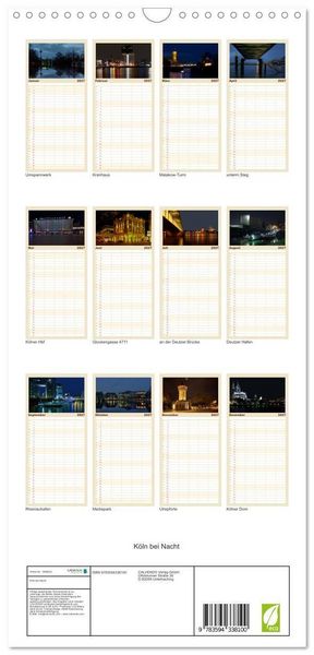 Produktbild: Familienplaner 2027 - K&ouml;ln bei Nacht mit 5 Spalten (Wandkalender, 21 x 45 cm) CALVENDO
