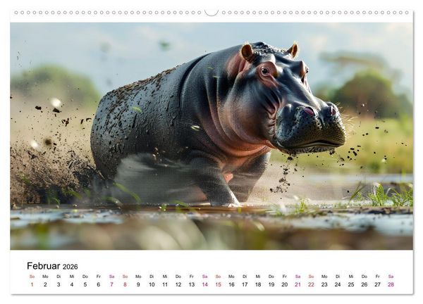 Produktbild: Flusspferde - Hippopotamus amphibius (Wandkalender 2026 DIN A2 quer), CALVENDO Monatskalender
