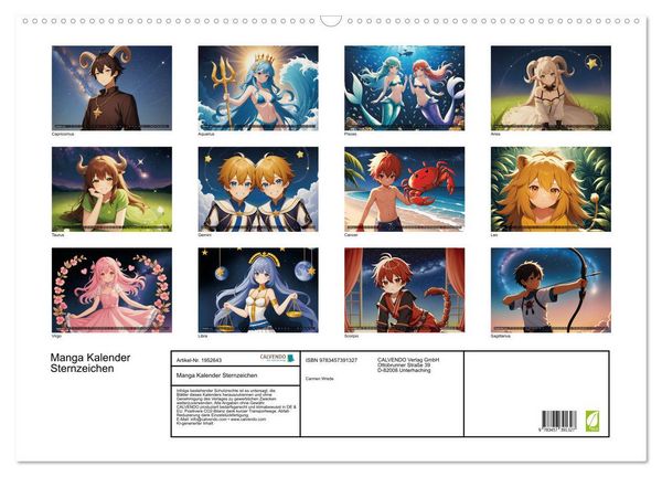 Produktbild: Manga Kalender Sternzeichen (Wandkalender 2026 DIN A2 quer), CALVENDO Monatskalender