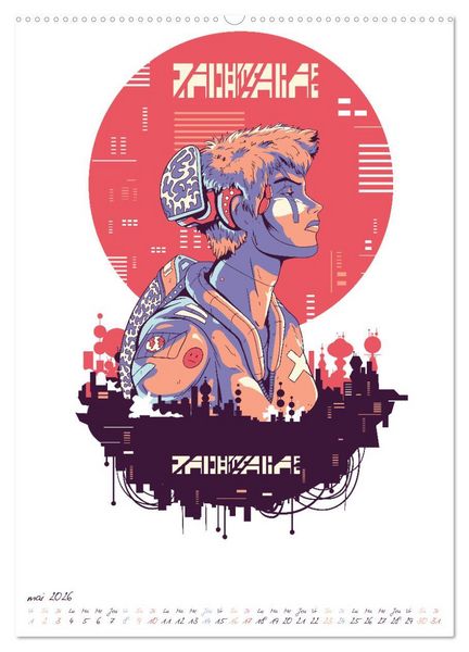 Produktbild: Cyberpunk Futuristes (Calendrier mural 2026 DIN A2 horizontal), CALVENDO calendrier mensuel