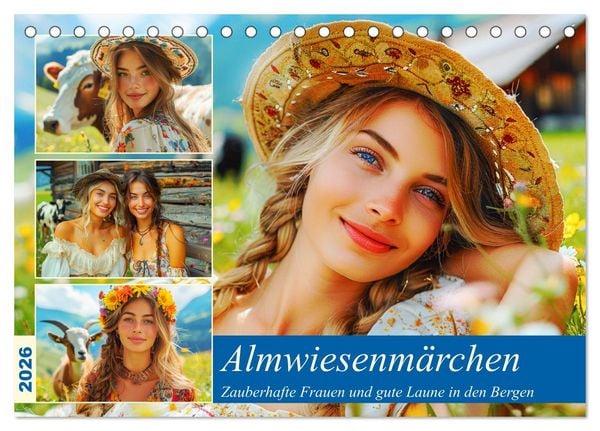 Produktbild: Almwiesenm&auml;rchen. Zauberhafte Frauen und gute Laune in den Bergen (Tischkalender 2026 DIN A5 quer), CALVENDO Monatskalender
