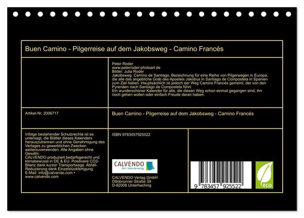 Produktbild: Buen Camino - Pilgerreise auf dem Jakobsweg - Camino Franc&eacute;s (Tischkalender 2026 DIN A5 quer), CALVENDO Monatskalender