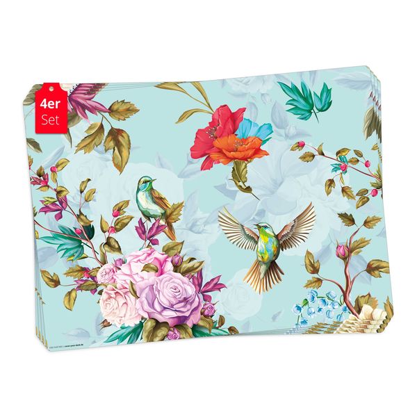 Produktbild: Tischsetmacher Tischsets Buntes Vogelparadies, aus hochwertigem Vinyl (4 St&uuml;ck), 44 x 32 cm