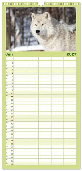 Produktbild: Familienplaner 2027 - W&ouml;lfe. Verwegene Anmut mit 5 Spalten (Wandkalender, 21 x 45 cm) CALVENDO
