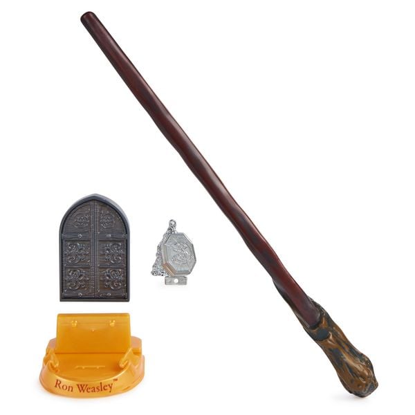 Produktbild: Wizarding World Harry Potter - Authentischer Ron Weasley Zauberstab aus Kunststoff mit Hogwarts-Halterung