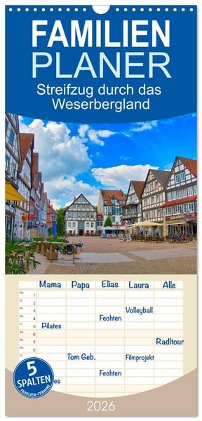 Produktbild: Familienplaner 2026 - Streifzug durch das Weserbergland mit 5 Spalten (Wandkalender, 21 x 45 cm) CALVENDO