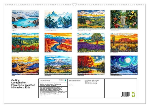 Produktbild: Quilling Landschaften - Papierkunst zwischen Himmel und Erde (Wandkalender 2027 DIN A2 quer), CALVENDO Monatskalender