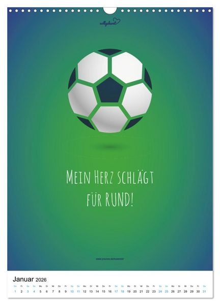 Produktbild: vollgeherzt: Der lustige Zitate-Wandkalender f&uuml;r Fu&szlig;ballfans und Sportbegeisterte! (Wandkalender 2026 DIN A3 hoch), CALVENDO Monatskalender