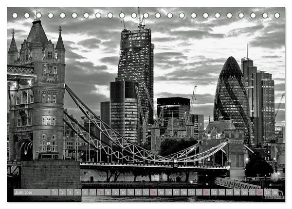 Produktbild: London in Schwarz-Wei&szlig; (Tischkalender 2026 DIN A5 quer), CALVENDO Monatskalender