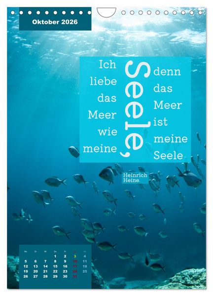 Produktbild: Verr&uuml;ckt nach MEER - Wellen - Strand - Zitate (Wandkalender 2026 DIN A4 hoch), CALVENDO Monatskalender