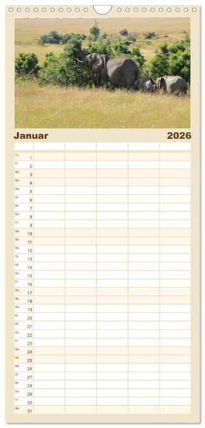 Produktbild: Familienplaner 2026 - Kenias wilde Elefanten mit 5 Spalten (Wandkalender, 21 x 45 cm) CALVENDO