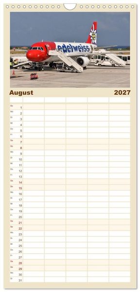 Produktbild: Familienplaner 2027 - Flugzeuge auf Europas Flugh&auml;fen mit 5 Spalten (Wandkalender, 21 x 45 cm) CALVENDO