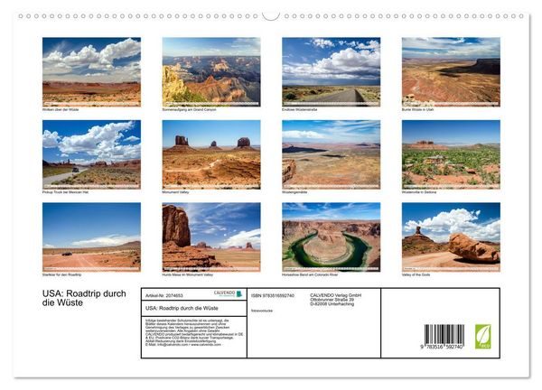 Produktbild: USA: Roadtrip durch die W&uuml;ste (hochwertiger Premium Wandkalender 2026 DIN A2 quer), Kunstdruck in Hochglanz