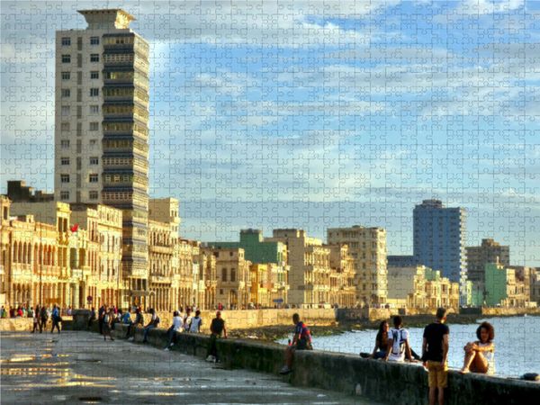 Produktbild: CALVENDO Puzzle H&auml;userzeile am Malec&oacute;n in Havanna | 1000 Teile Lege-Gr&ouml;&szlig;e 64x48cm Foto-Puzzle f&uuml;r gl&uuml;ckliche Stunden