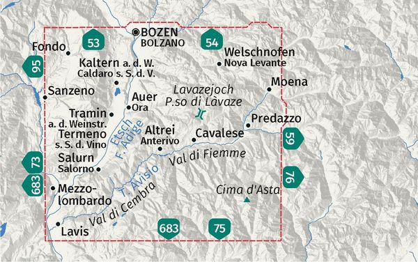 Produktbild: KOMPASS Wanderkarte 74 S&uuml;dtirols S&uuml;den / Bolzano Vigneti e Dolomiti, Val di Cembra, Val di Fiemme 1:50.000