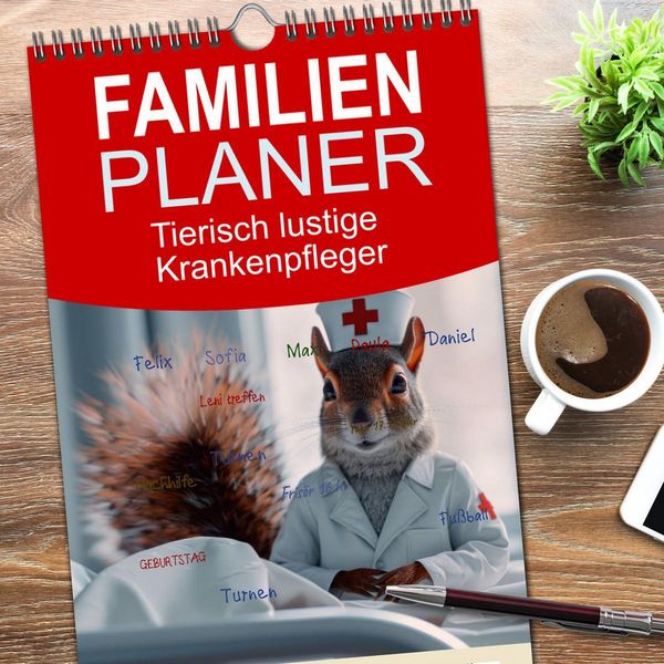 Produktbild: Familienplaner 2026 - Tierisch lustige Krankenpfleger mit 5 Spalten (Wandkalender, 21 x 45 cm) CALVENDO